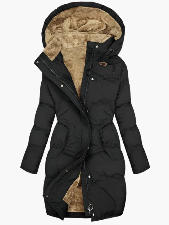 Lined winter coat with hood and zipper