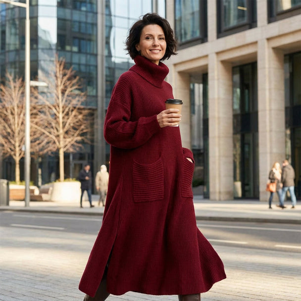 💘 Valentinstagsangebot: 50% Rabatt! 🧶 Damen-Rollkragen-Strickkleid: Weich, warm & mit großen Taschen – elegant für Alltag & Anlässe (kein extra Schal nötig!)