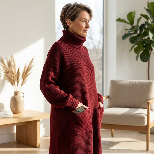 💘 Valentinstagsangebot: 50% Rabatt! 🧶 Damen-Rollkragen-Strickkleid: Weich, warm & mit großen Taschen – elegant für Alltag & Anlässe (kein extra Schal nötig!)